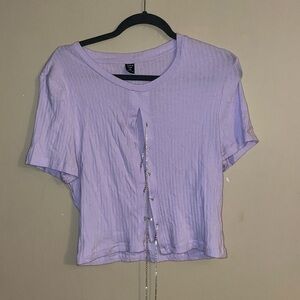 Shein  Lavender Short Sleeve Ribbed Crop Top with tie detail Size 1X